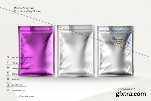 CreativeMarket - Three Plastic Cosmetics Bag Mockup 2285255