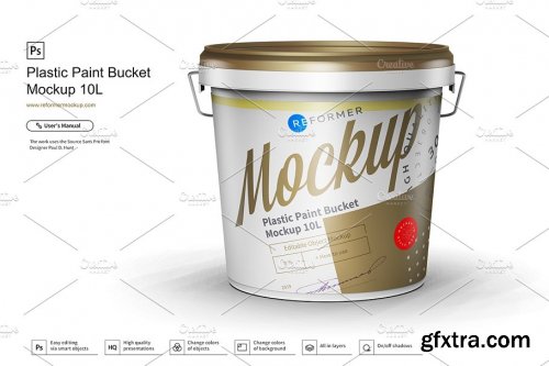 CreativeMarket - Plastic Paint Bucket Mockup 10L 3616183