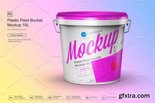 CreativeMarket - Plastic Paint Bucket Mockup 10L 3616183