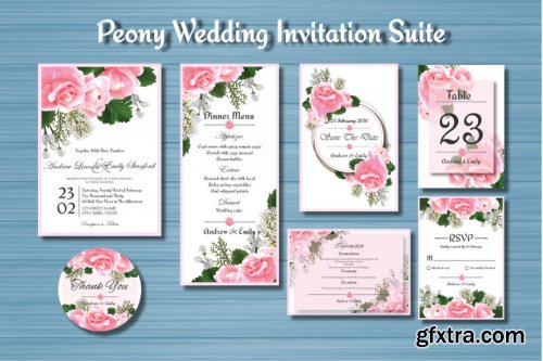 Peony Floral Wedding Invitation Suite