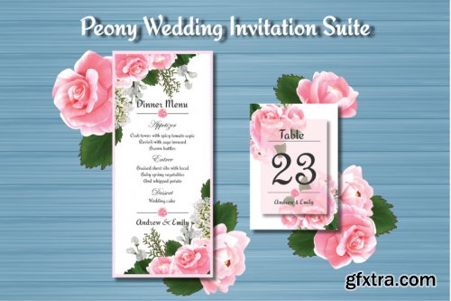 Peony Floral Wedding Invitation Suite