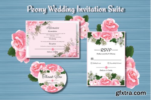 Peony Floral Wedding Invitation Suite