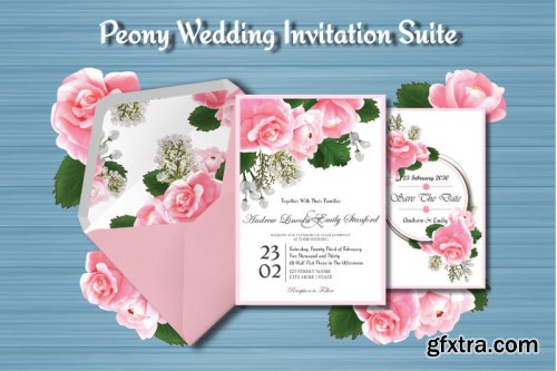 Peony Floral Wedding Invitation Suite