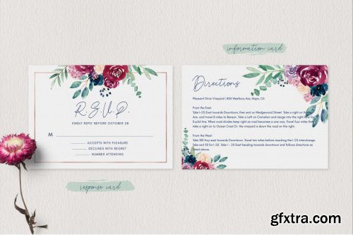 Burgundy and Navy Wedding Invitation Suite