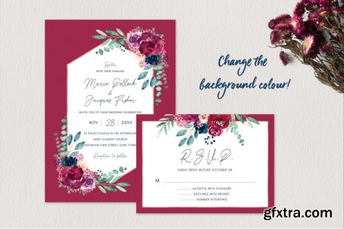 Burgundy and Navy Wedding Invitation Suite