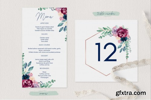 Burgundy and Navy Wedding Invitation Suite