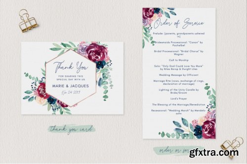 Burgundy and Navy Wedding Invitation Suite