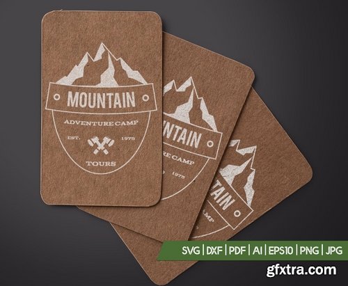 Retro Camping Insignia, Mountain Vector Logo Label