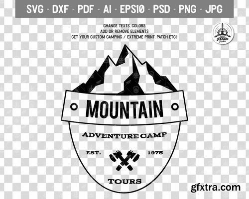 Retro Camping Insignia, Mountain Vector Logo Label