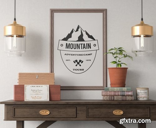 Retro Camping Insignia, Mountain Vector Logo Label