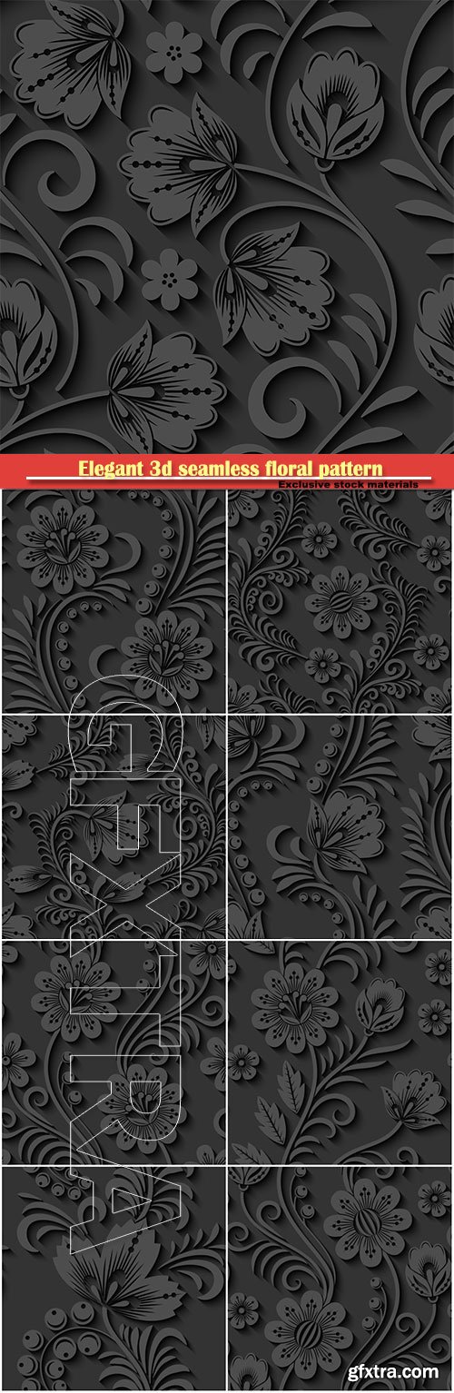 Elegant 3d seamless floral pattern in vector