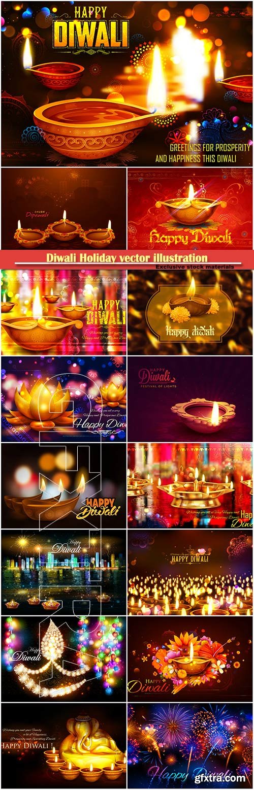 Diwali Holiday vector illustration with burning diya