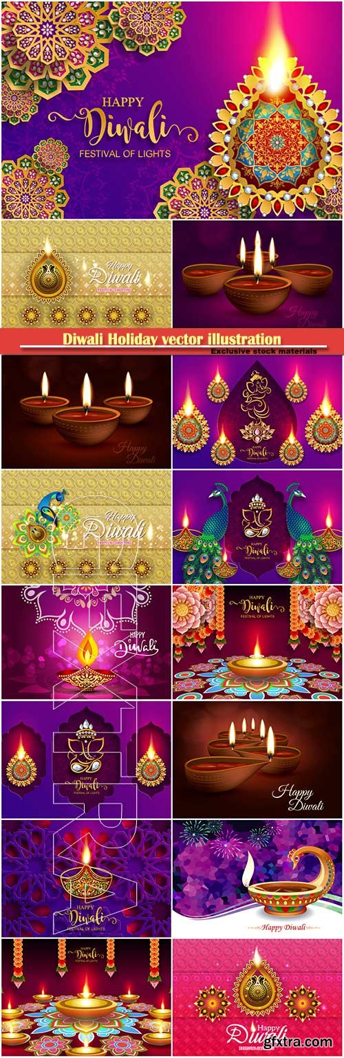 Diwali Holiday vector illustration with burning diya # 2