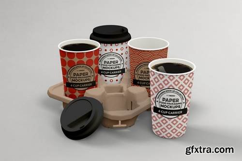 4-Cup Carrier Packaging Mockup