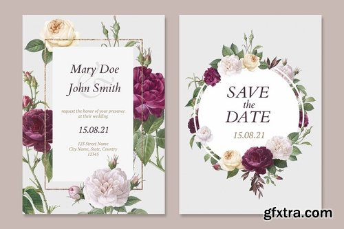 Floral wedding invitation card vectors set