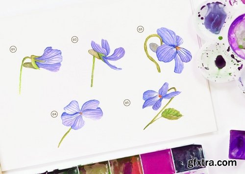 15 Watercolor Dog Violet Flower Illustration