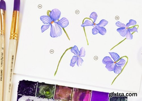 15 Watercolor Dog Violet Flower Illustration