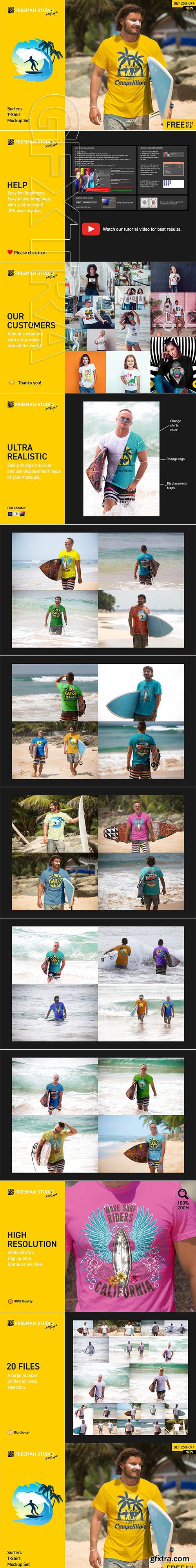 CreativeMarket - Surfers T-Shirt Mock-Up Set 3663610