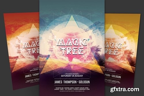 Easter Party Space Beats Magic Tree Techno Sound Flyers