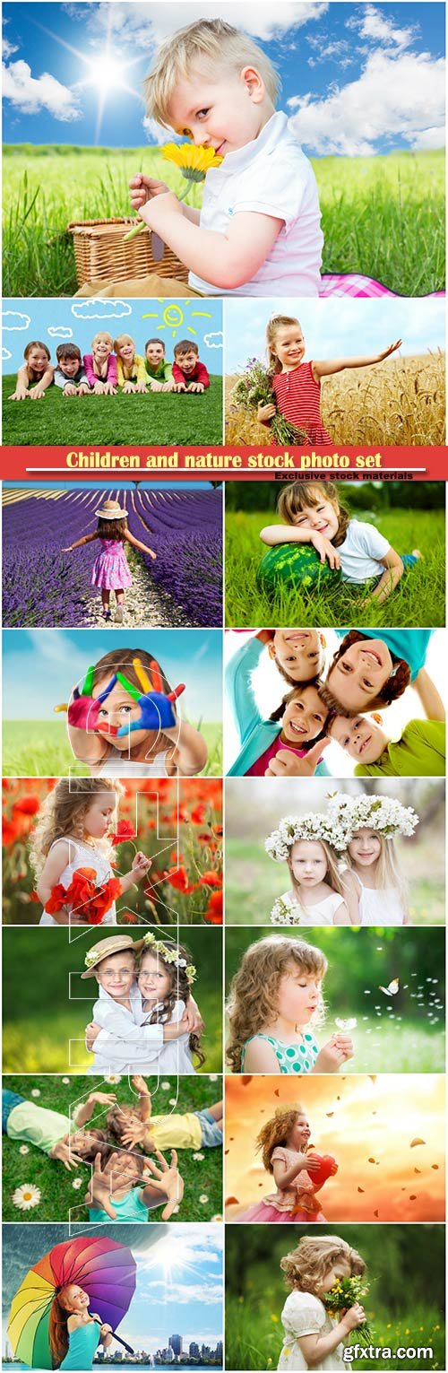 Children and nature stock photo set