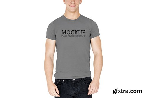 Young man in a plain gray t-shirt mockup