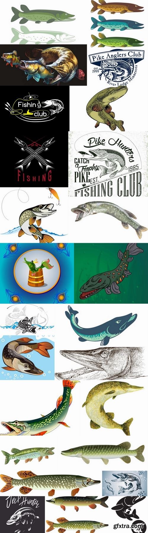 Trophy pike fishing mining vector image 25 EPS