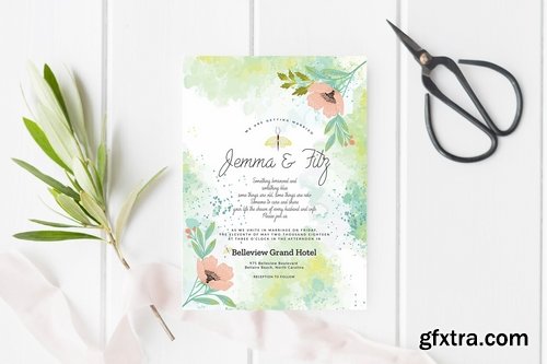 Lime Floral Wedding Invitation