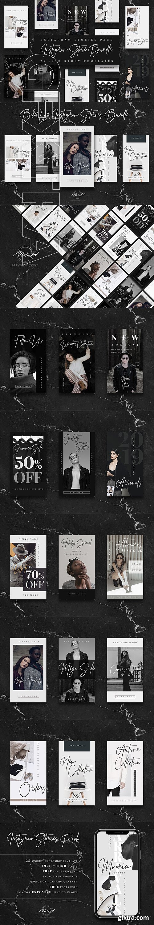 CreativeMarket - BW Instagram Stories Template Store 3672273