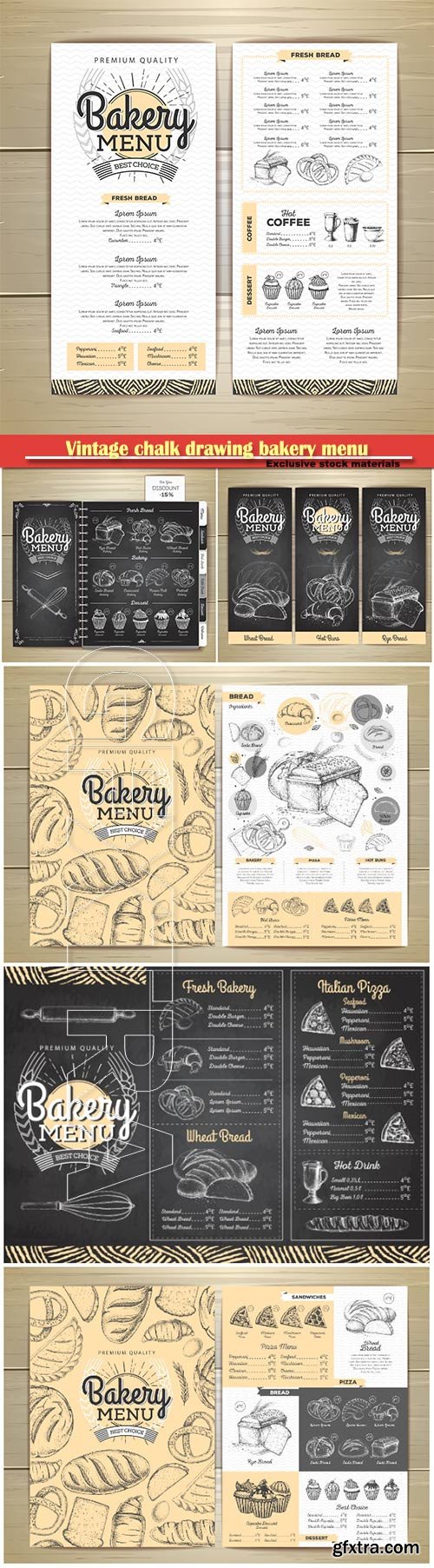 Vintage chalk drawing bakery menu design, restaurant menu