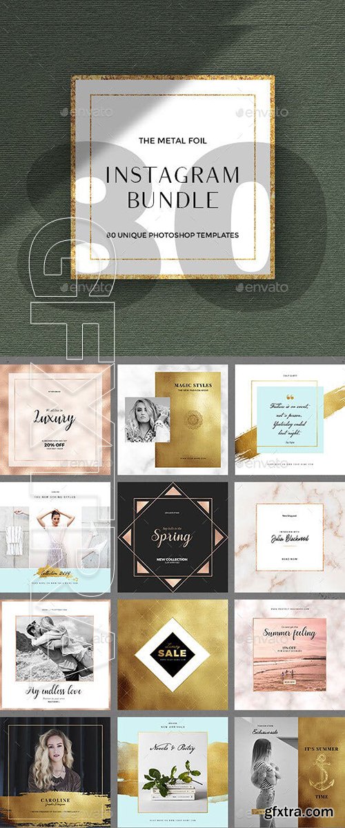 GraphicRiver - 80 Instagram Posts Bundle - Metal Foil 23577724