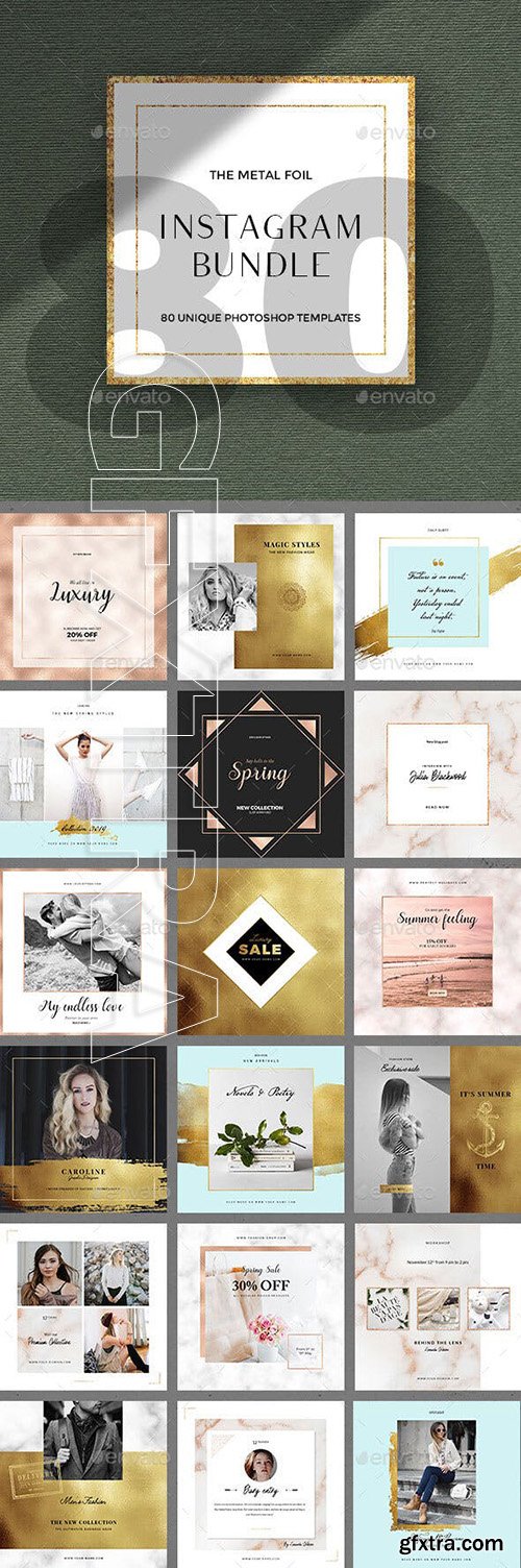 GraphicRiver - 80 Instagram Posts Bundle - Metal Foil 23577724