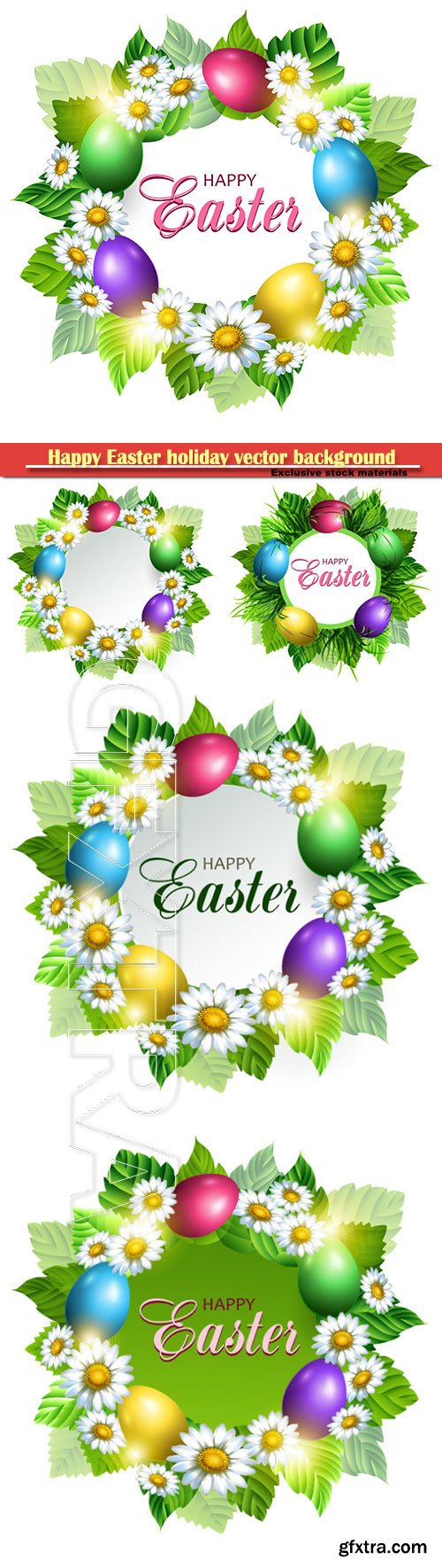 Easter card with eggs and chamomiles, vector spring decorative flowers