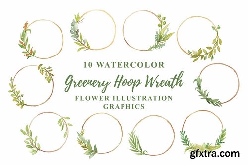 10 Watercolor Greenery Hoop Wreath Flower