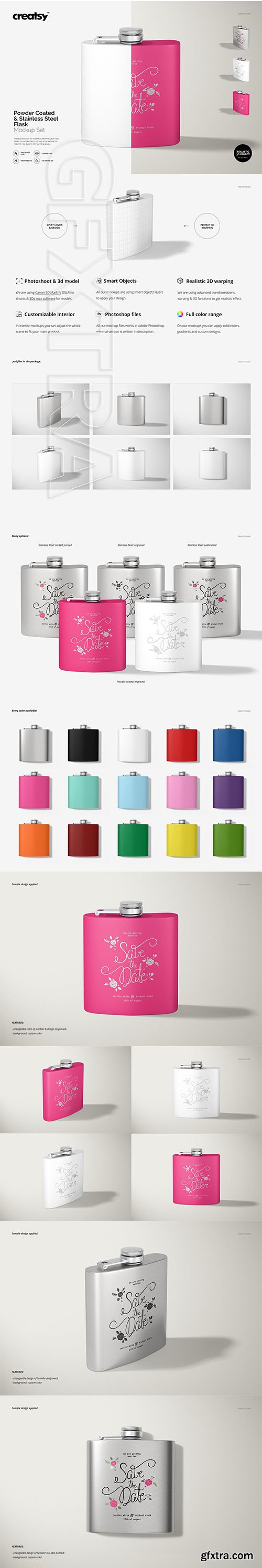 CreativeMarket - Powder Coated & Steel Flask Mockup 3619809