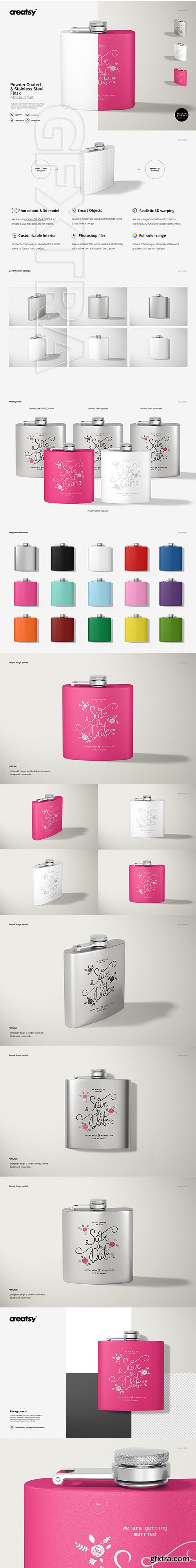 CreativeMarket - Powder Coated & Steel Flask Mockup 3619809