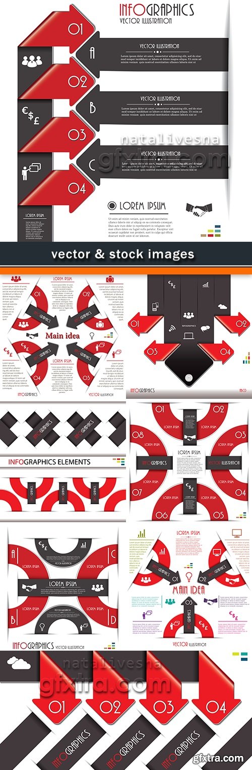 Business infographics options Red elements collection 45