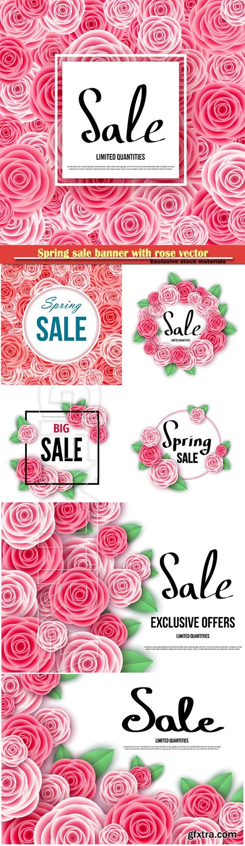 Spring sale banner with rose vector illustration