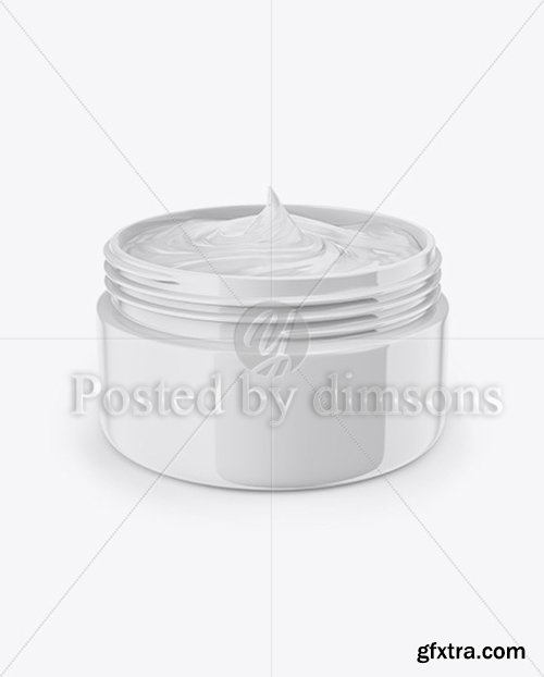 Opened Glossy Jar With Cream Mockup