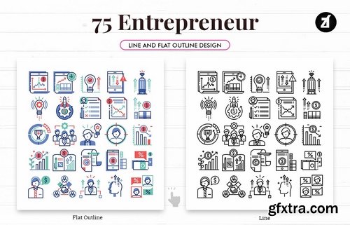 75 Entrepreneur elements in line color design