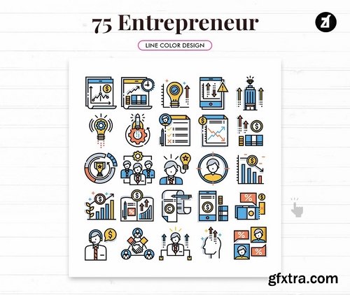 75 Entrepreneur elements in line color design