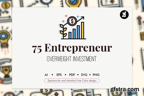 75 Entrepreneur elements in line color design