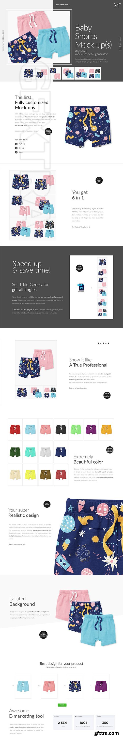 CreativeMarket - Baby Shorts Mock-ups Set & Generator 3474524