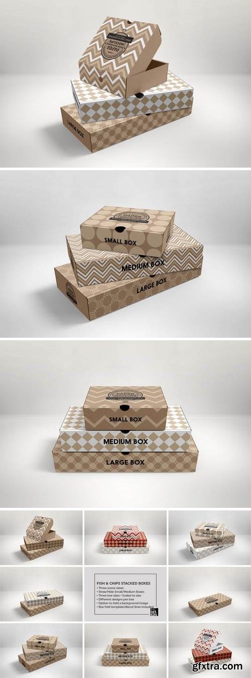 Fish and Chips Stacked Boxes Packaging Mockup