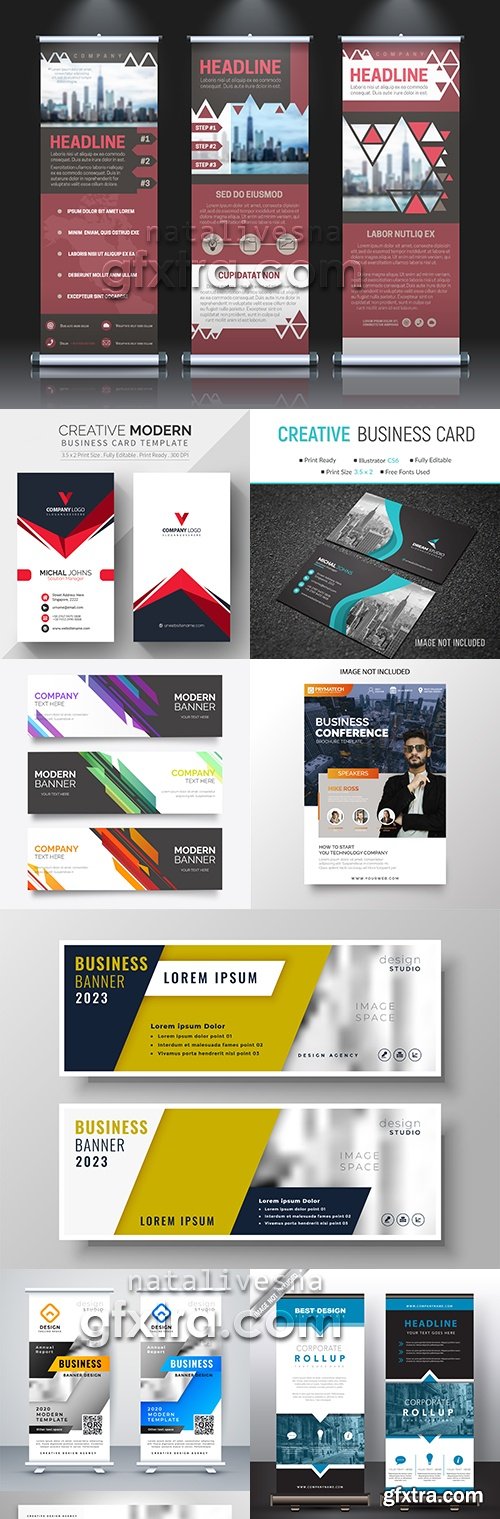 Business card brochure abstract templates and gift voucher 45