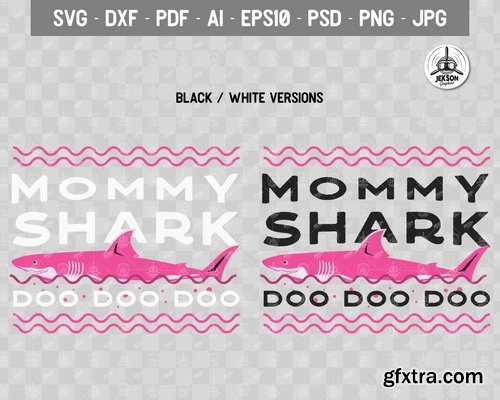 Retro Mommy Shark Print Mothers Day T-Shirt
