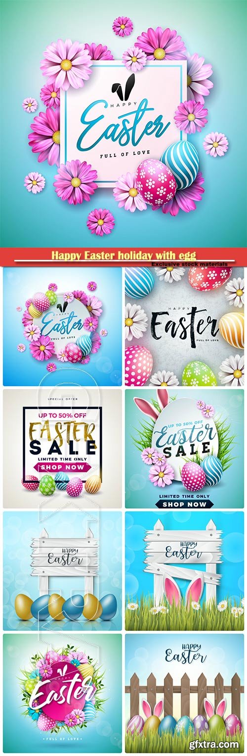 Happy Easter holiday with egg and spring flower vector illustration # 7