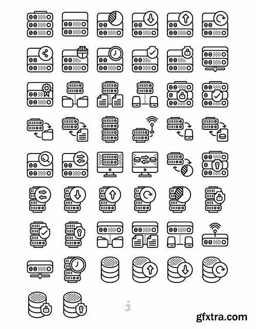 50 Database Icon set - Detailed Round