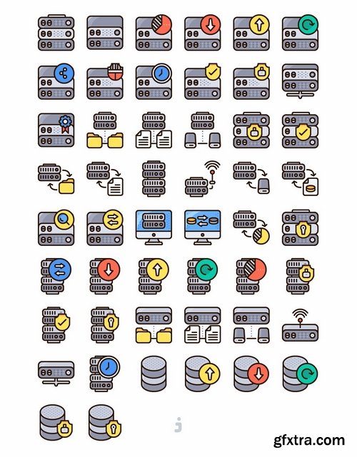 50 Database Icon set - Detailed Round