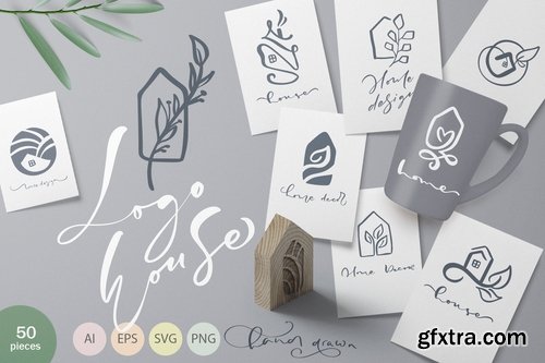 Hand drawn Logo House Vector elements SVG