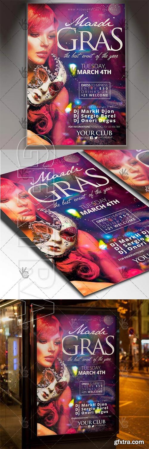 Mardi Gras Event – Carnival Flyer PSD Template